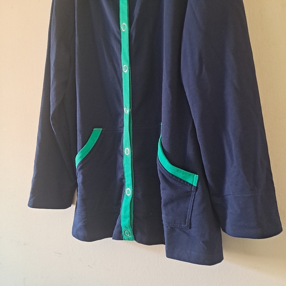 Susan Graver Navy & Green Button Down Terry Sweatshirt / Jacket - Size 1X - Picture 5 of 8